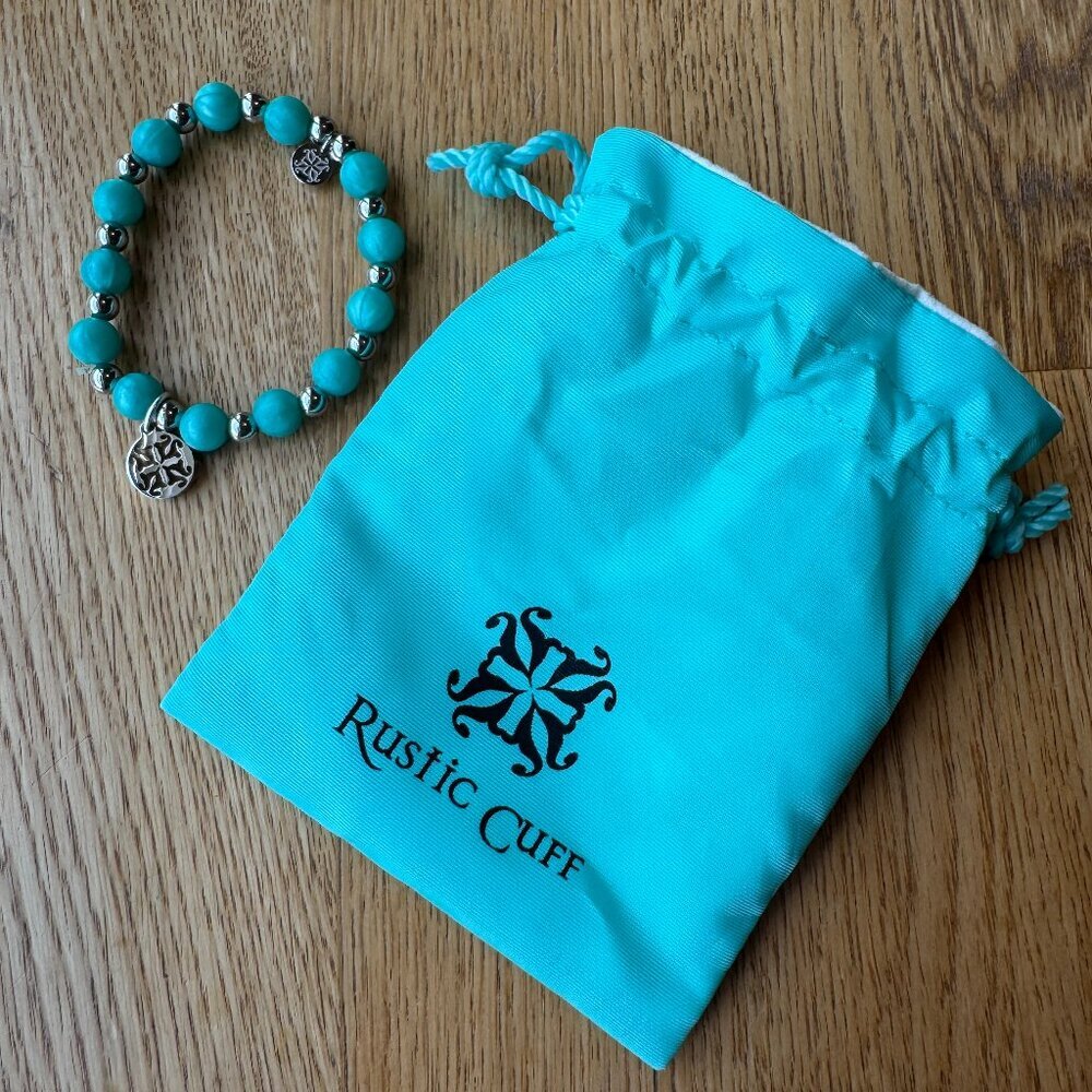 Rustic Cuff Aqua Teal Beaded Bracelet